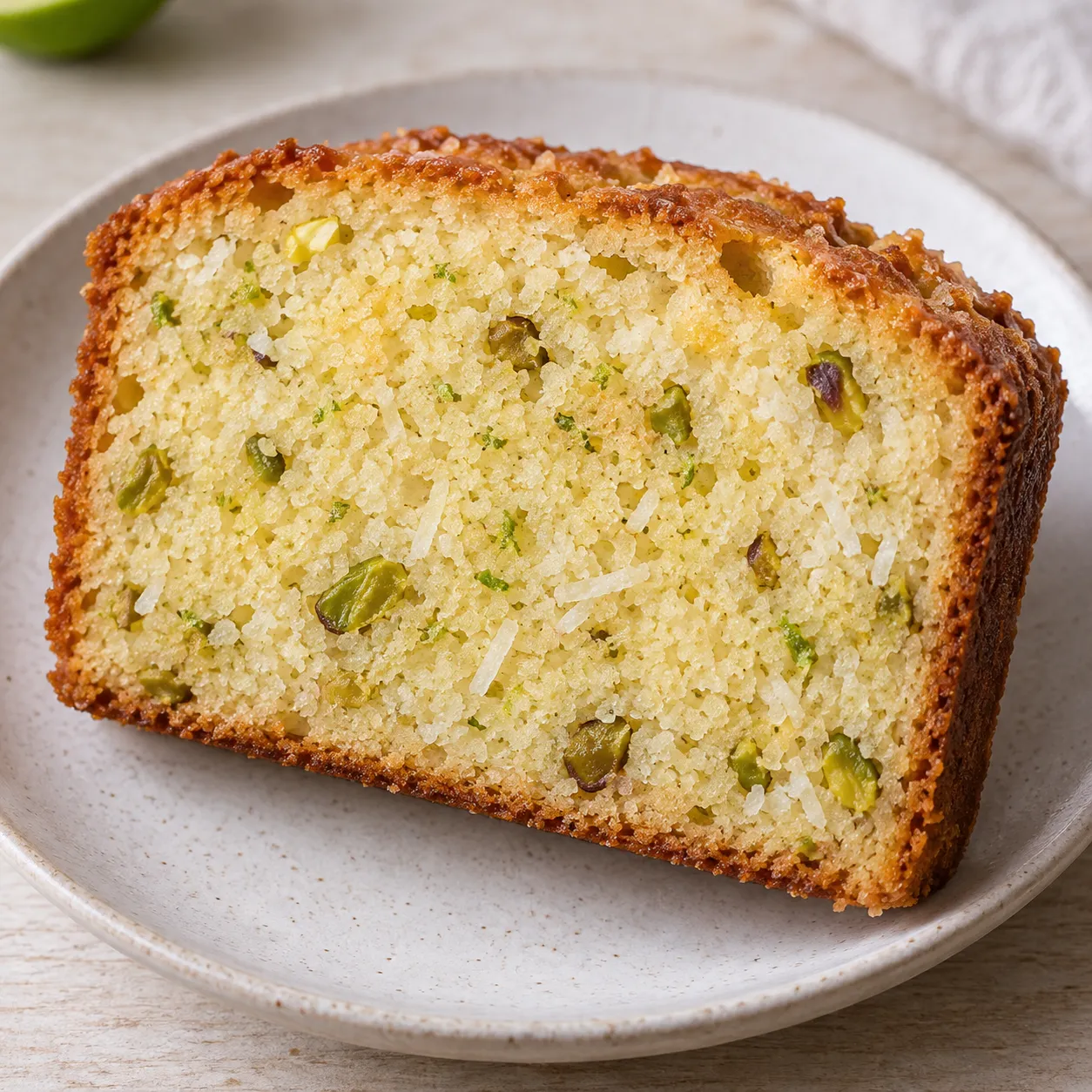 Butter loaf with coconut and lime — pistachios