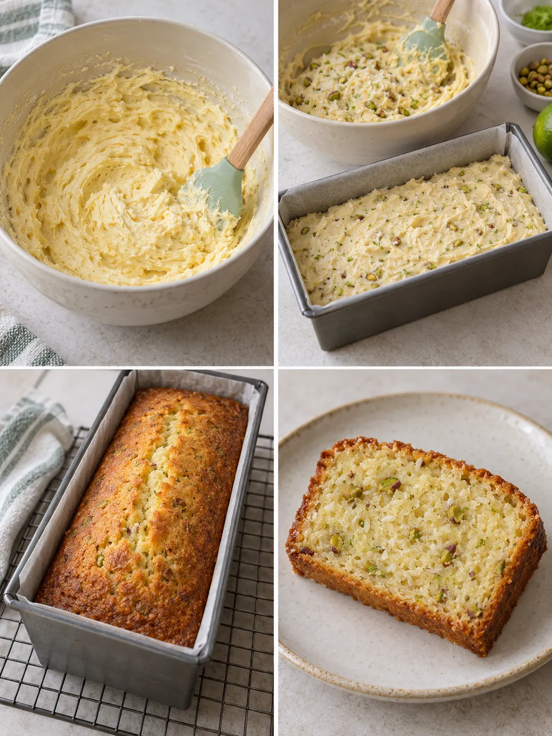 Butter loaf with coconut and lime — pistachios