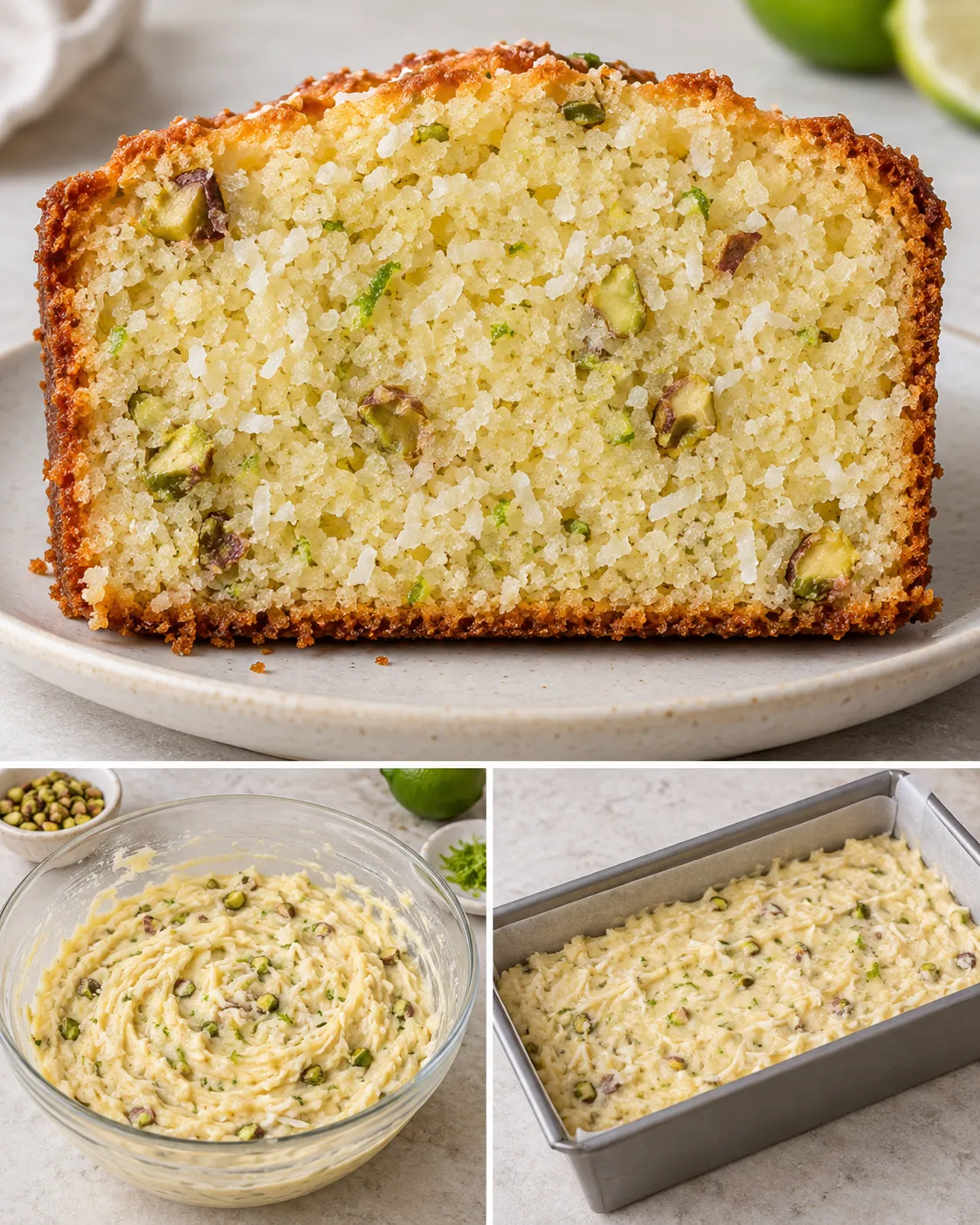 Butter loaf with coconut and lime — pistachios