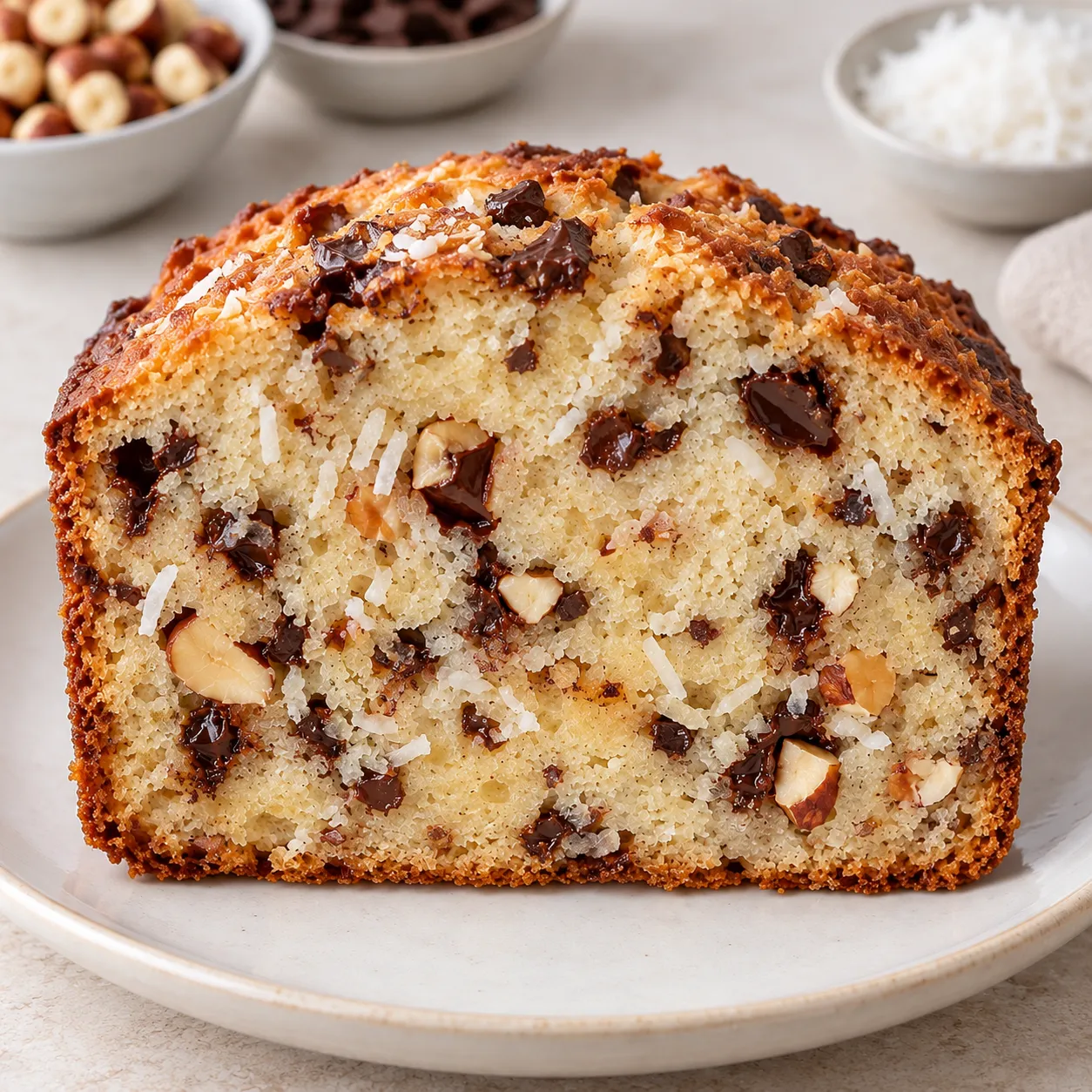 Butter loaf with chocolate and hazelnuts — coconut