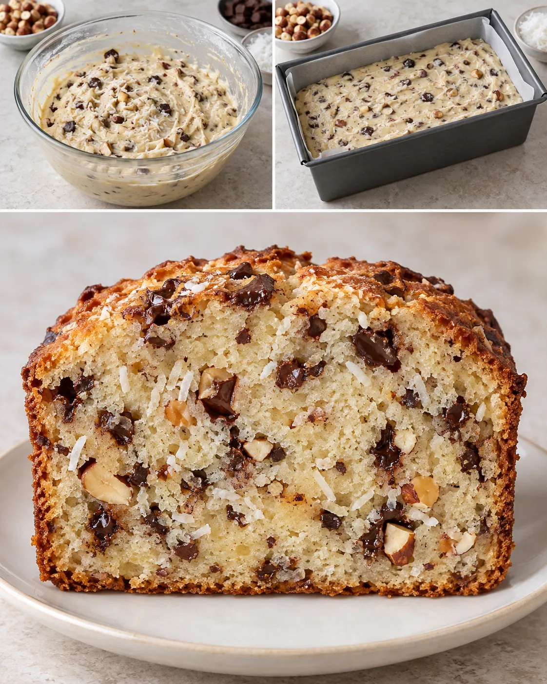 Butter loaf with chocolate and hazelnuts — coconut