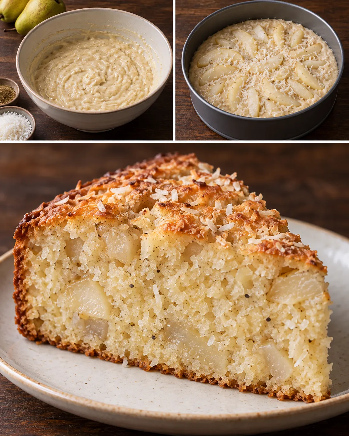 Yogurt cake with pear and cardamom — coconut