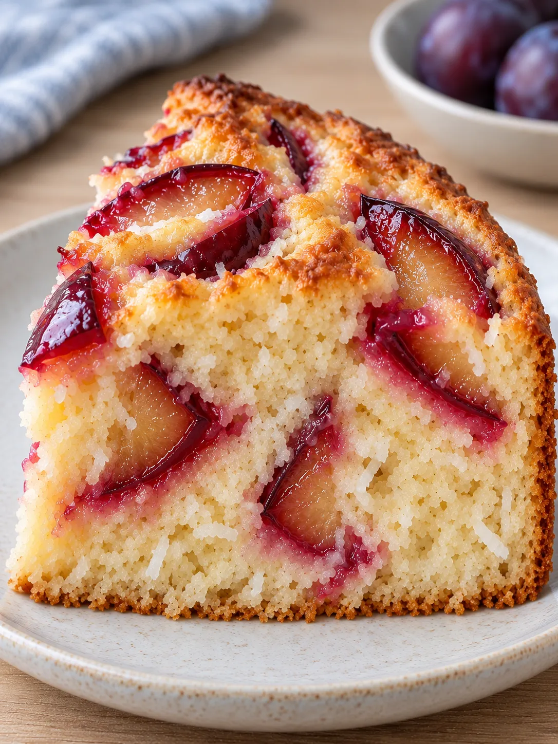 Yogurt cake with plums and vanilla — coconut