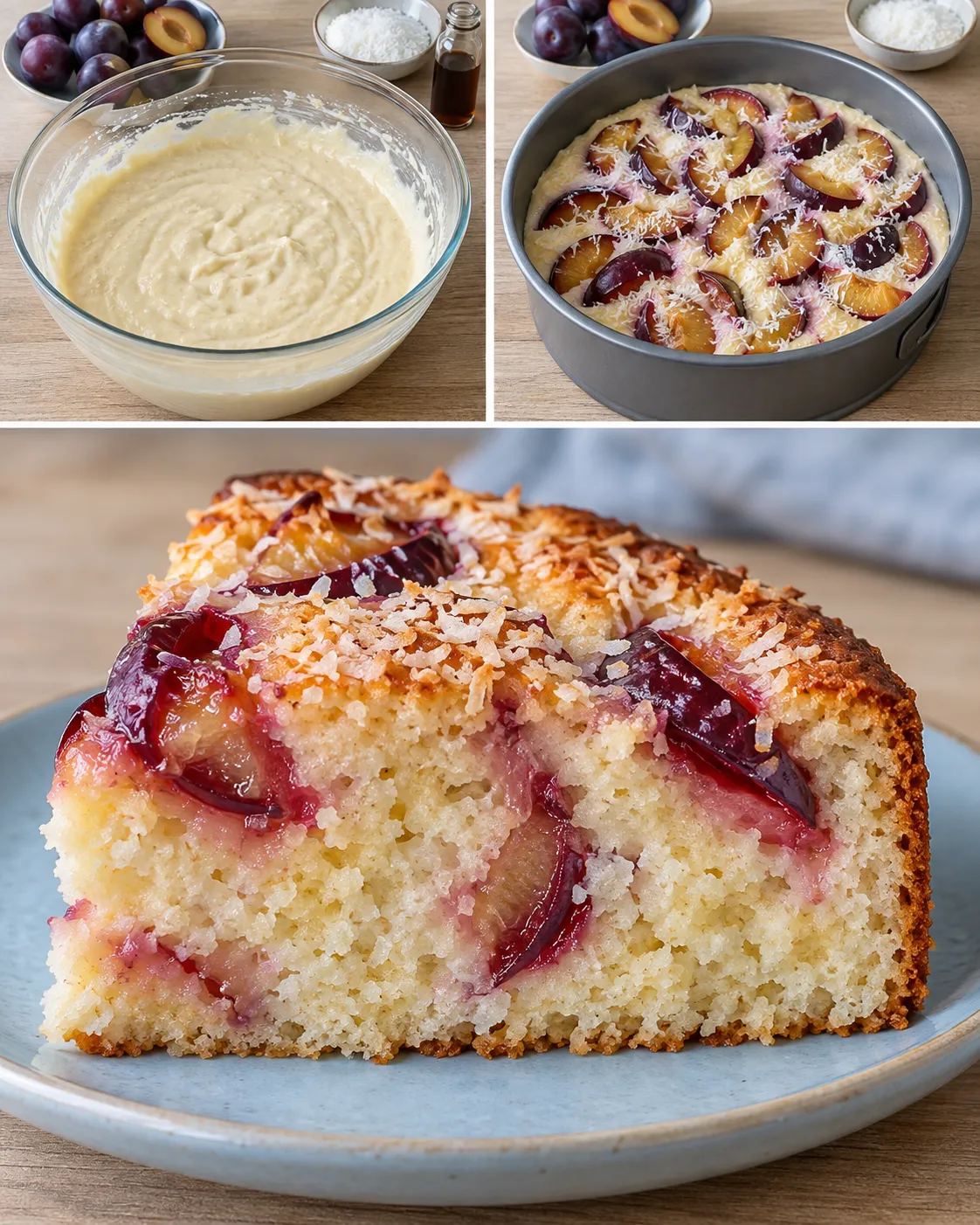 Yogurt cake with plums and vanilla — coconut
