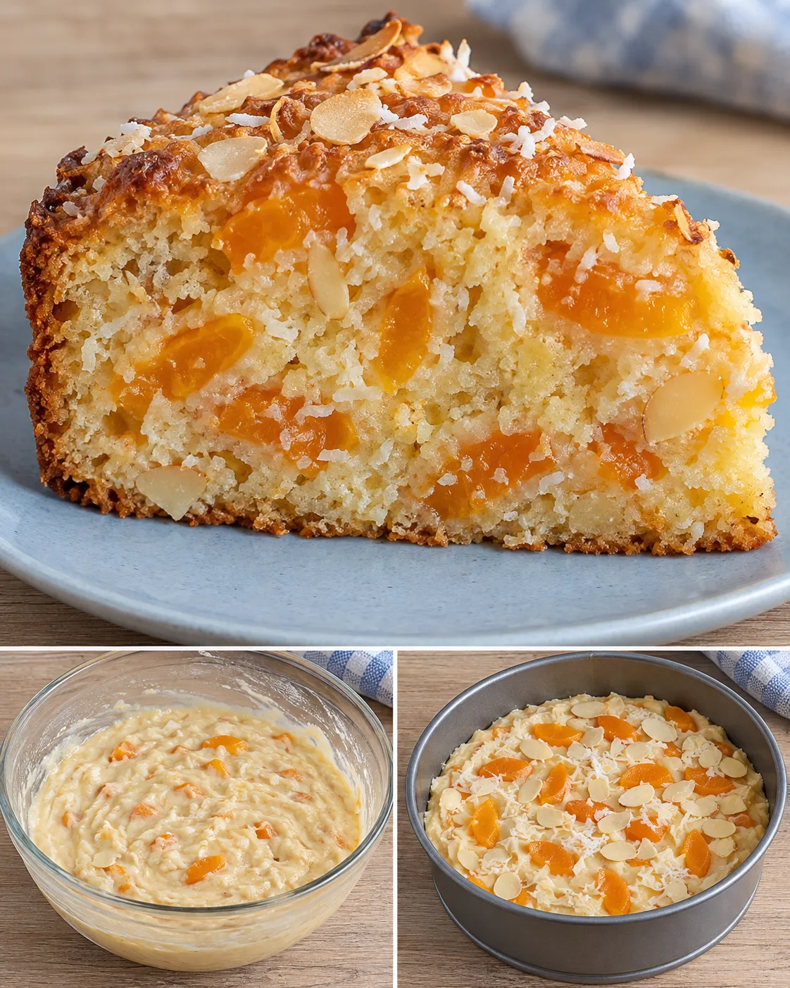 Yogurt cake with apricots and almonds — coconut