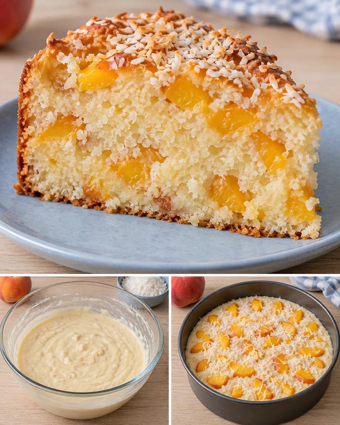 Yogurt cake with peaches and vanilla — coconut
