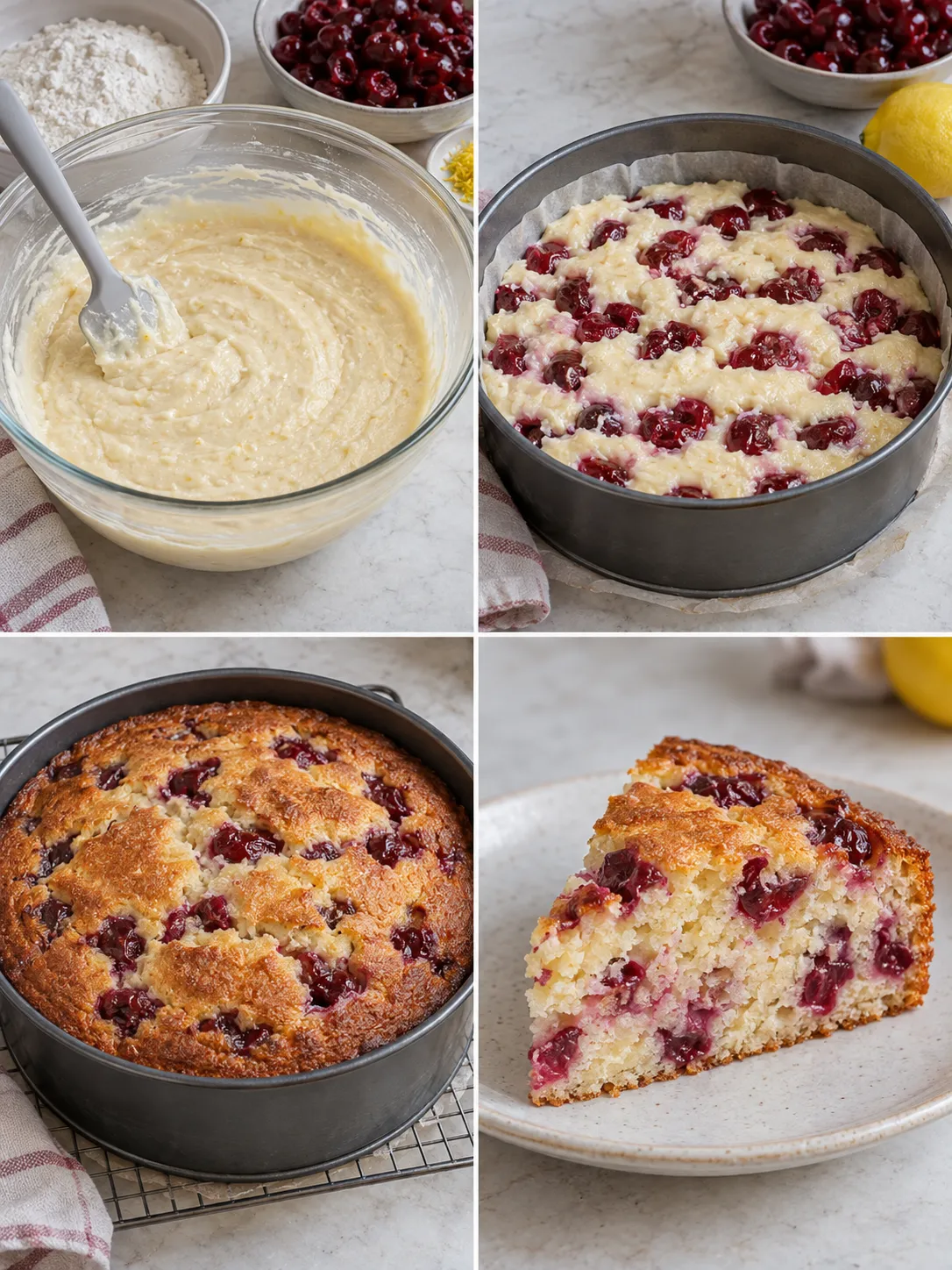Yogurt cake with cherries and lemon — coconut