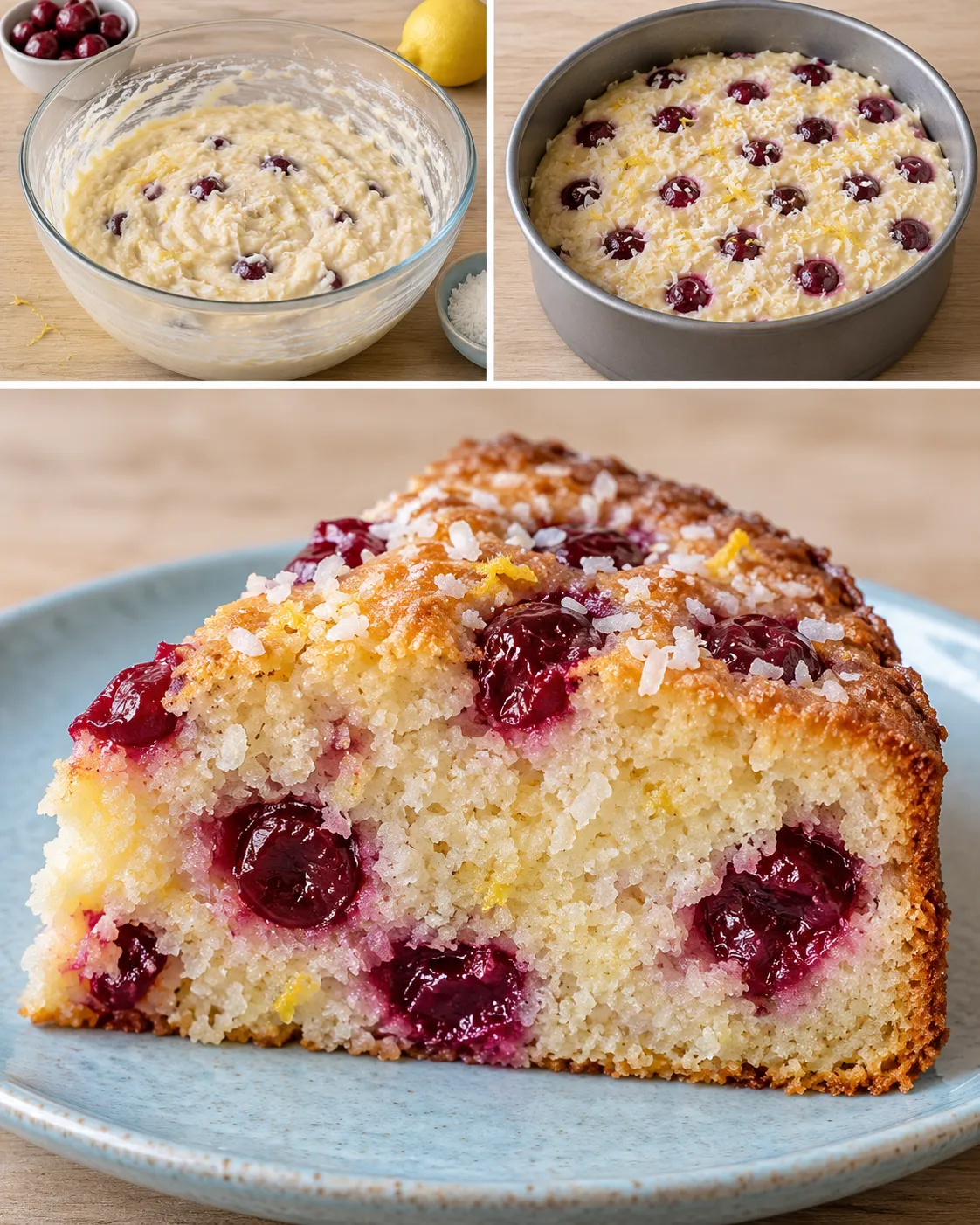 Yogurt cake with cherries and lemon — coconut