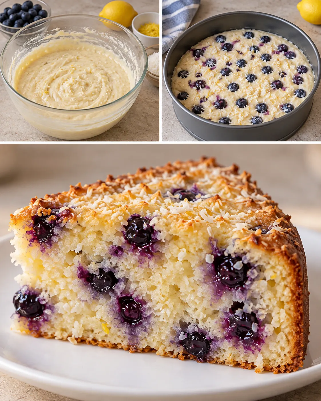 Yogurt cake with blueberries and lemon — coconut