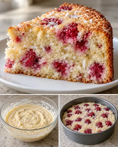 Yogurt cake with raspberries and vanilla — coconut