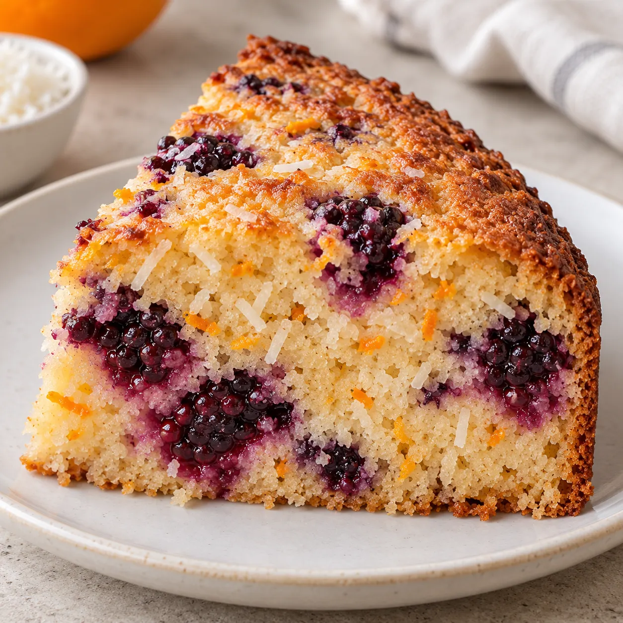 Yogurt cake with blackberries and orange — coconut
