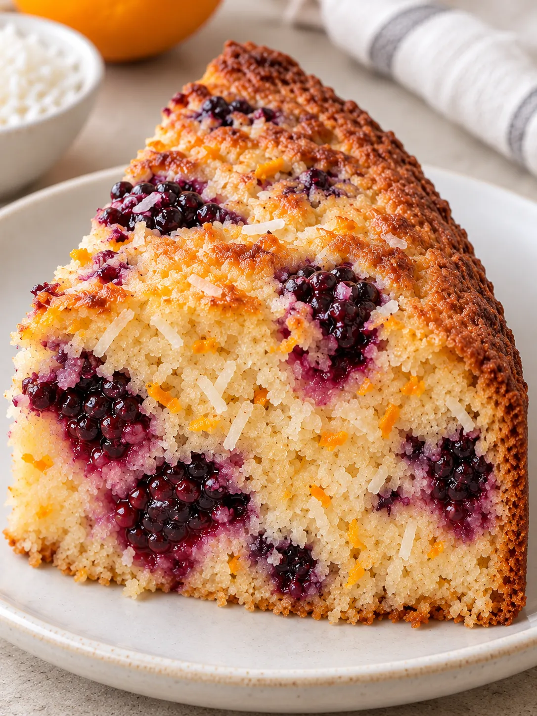 Yogurt cake with blackberries and orange — coconut