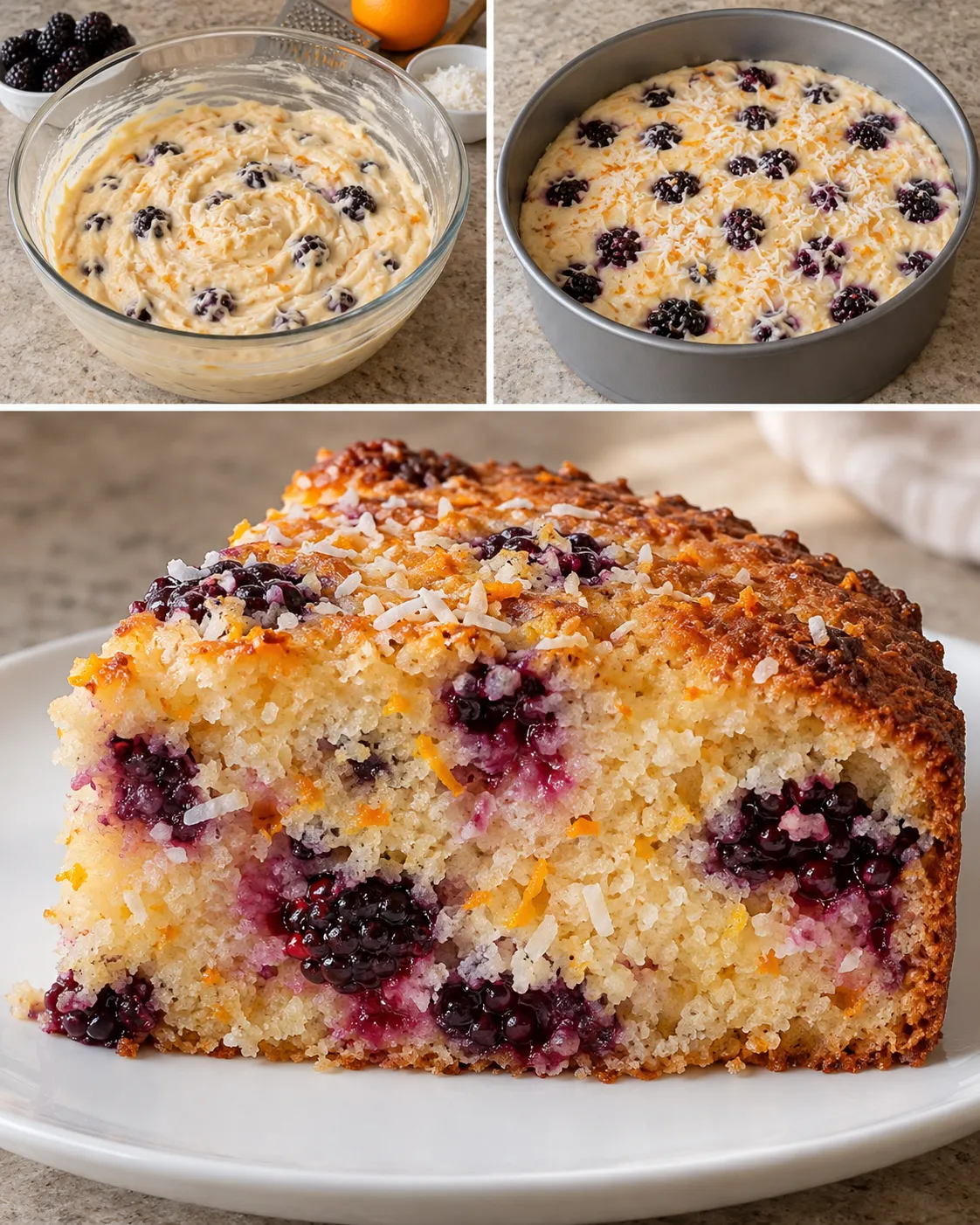 Yogurt cake with blackberries and orange — coconut