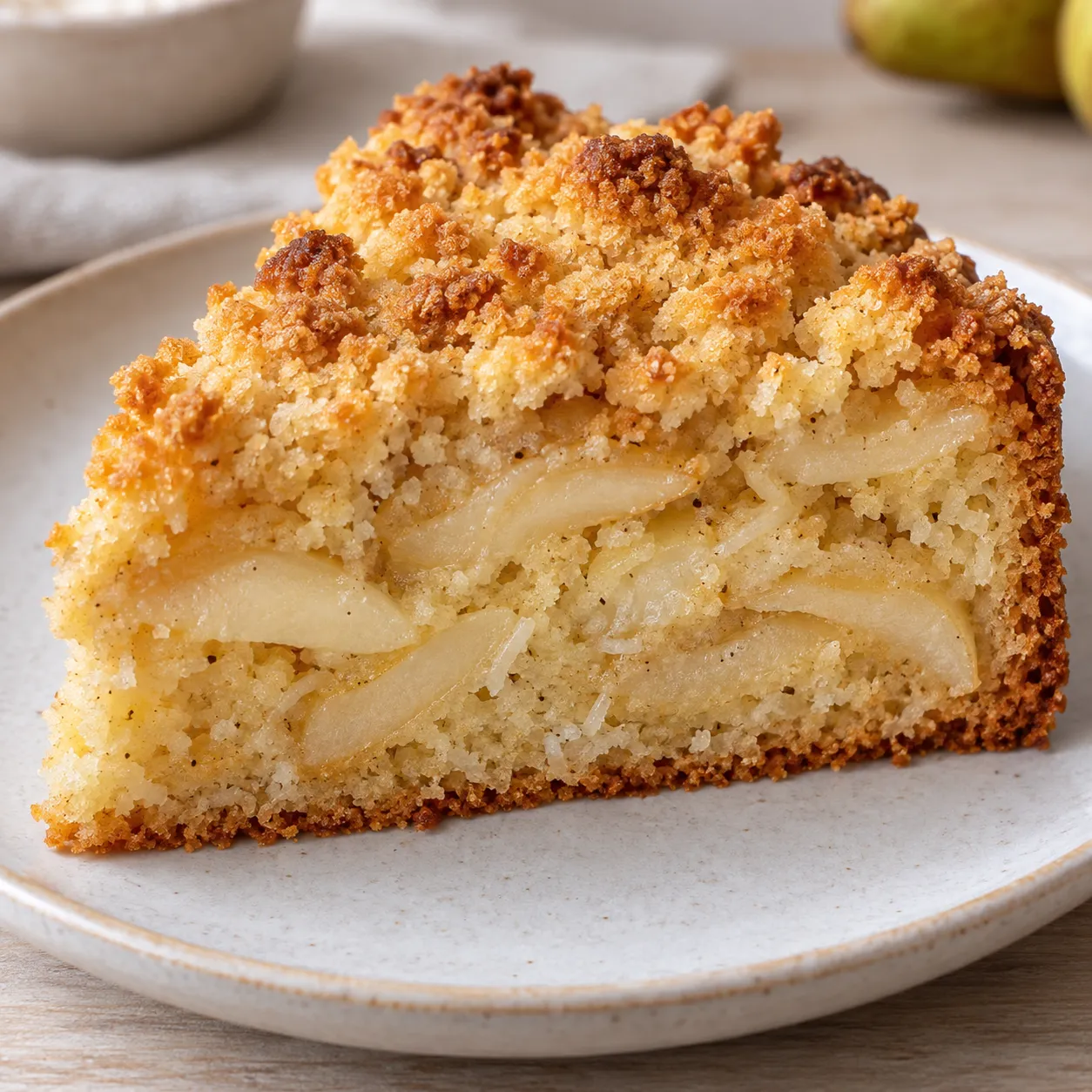 Crumble cake with pear and cardamom — coconut