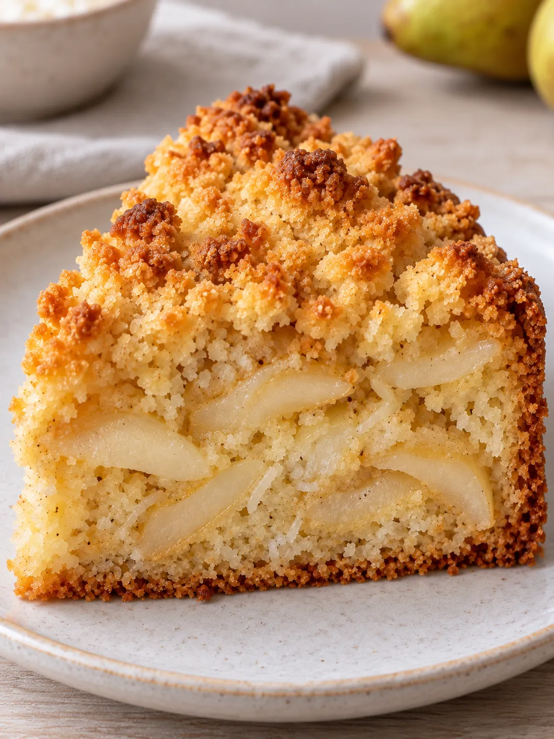 Crumble cake with pear and cardamom — coconut