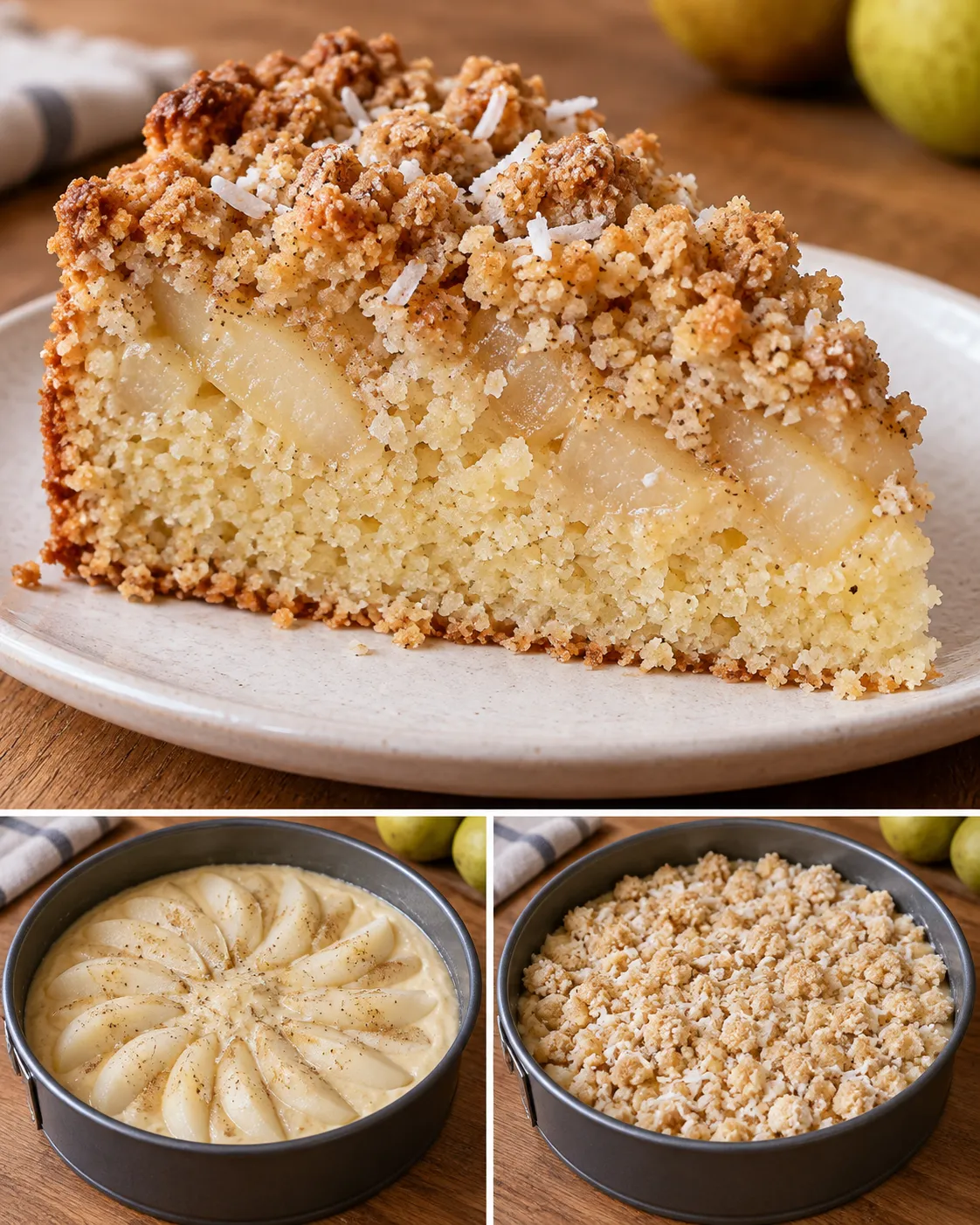 Crumble cake with pear and cardamom — coconut