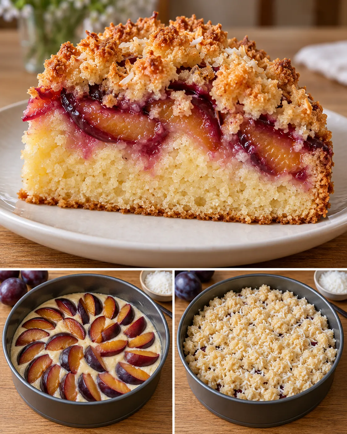 Crumble cake with plums and vanilla — coconut