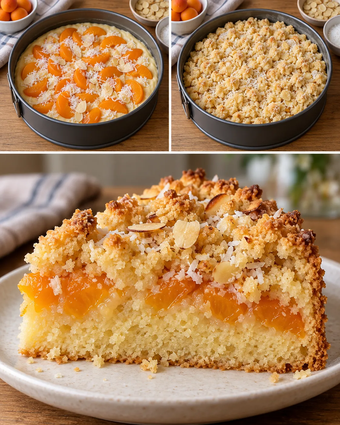 Crumble cake with apricots and almonds — coconut