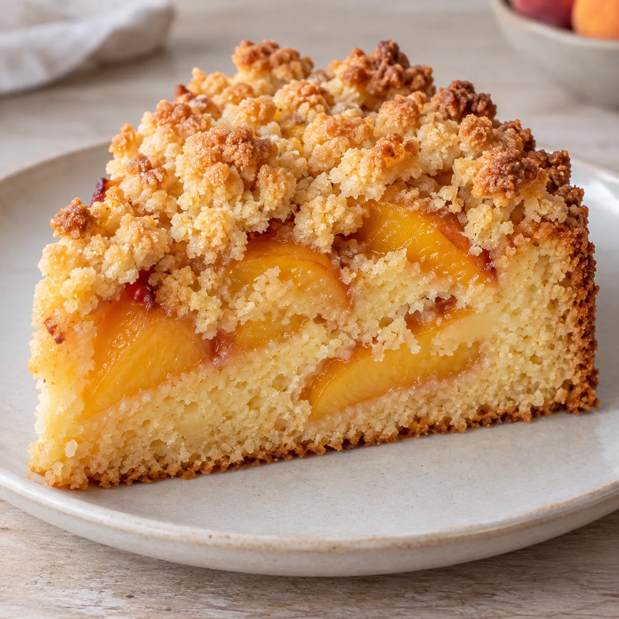 Crumble cake with peaches and vanilla — coconut