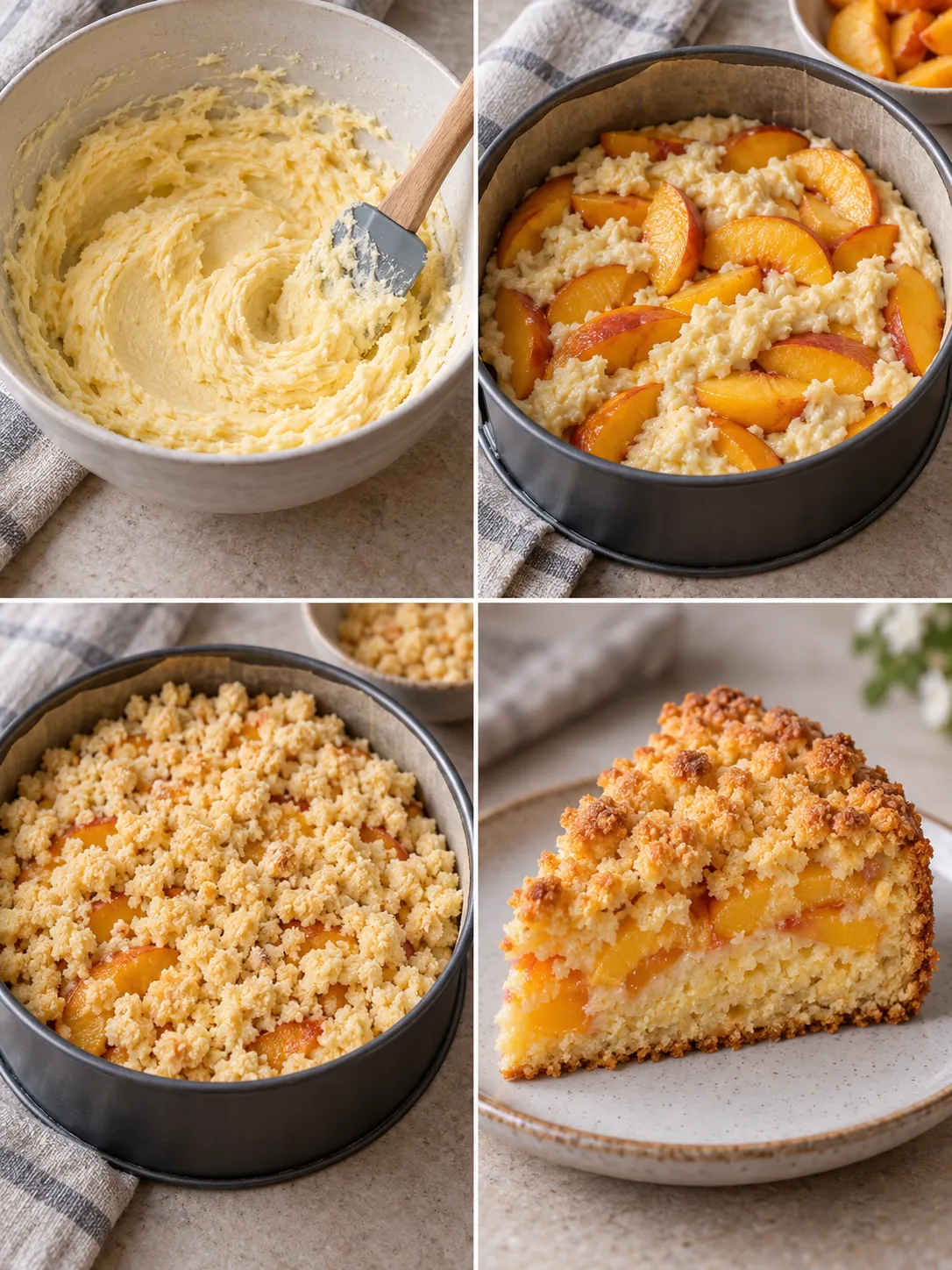Crumble cake with peaches and vanilla — coconut