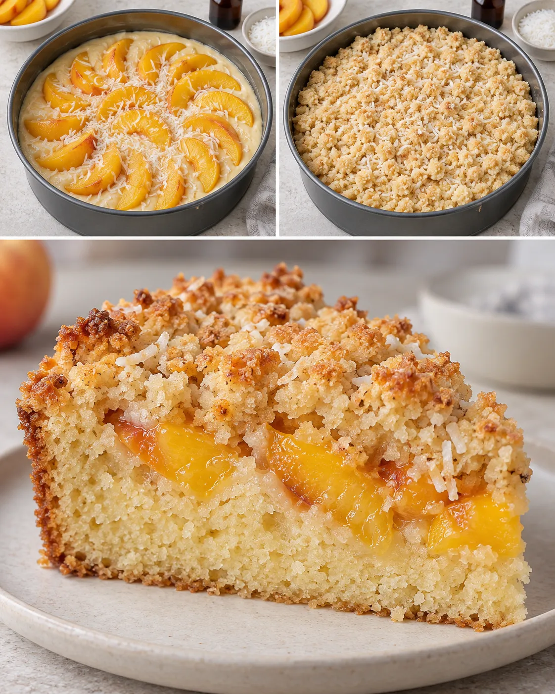 Crumble cake with peaches and vanilla — coconut