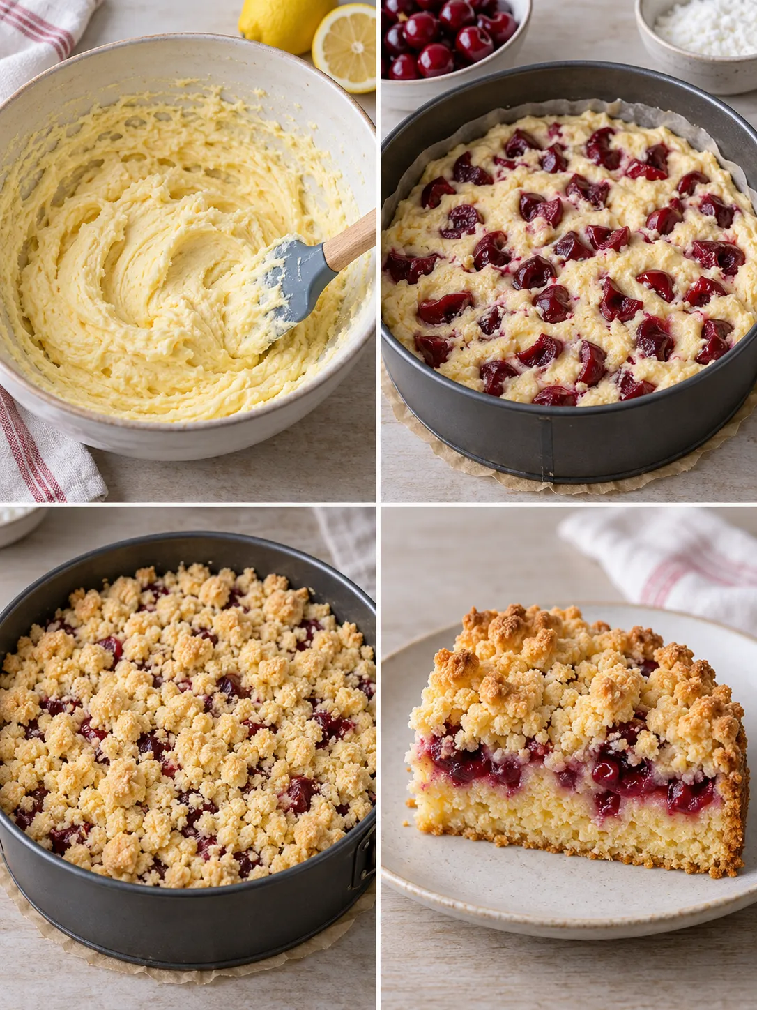 Crumble cake with cherries and lemon — coconut