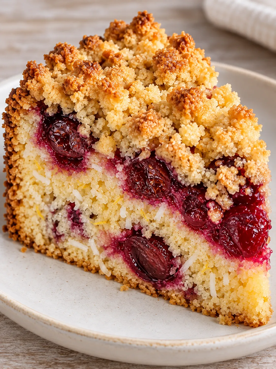 Crumble cake with cherries and lemon — coconut