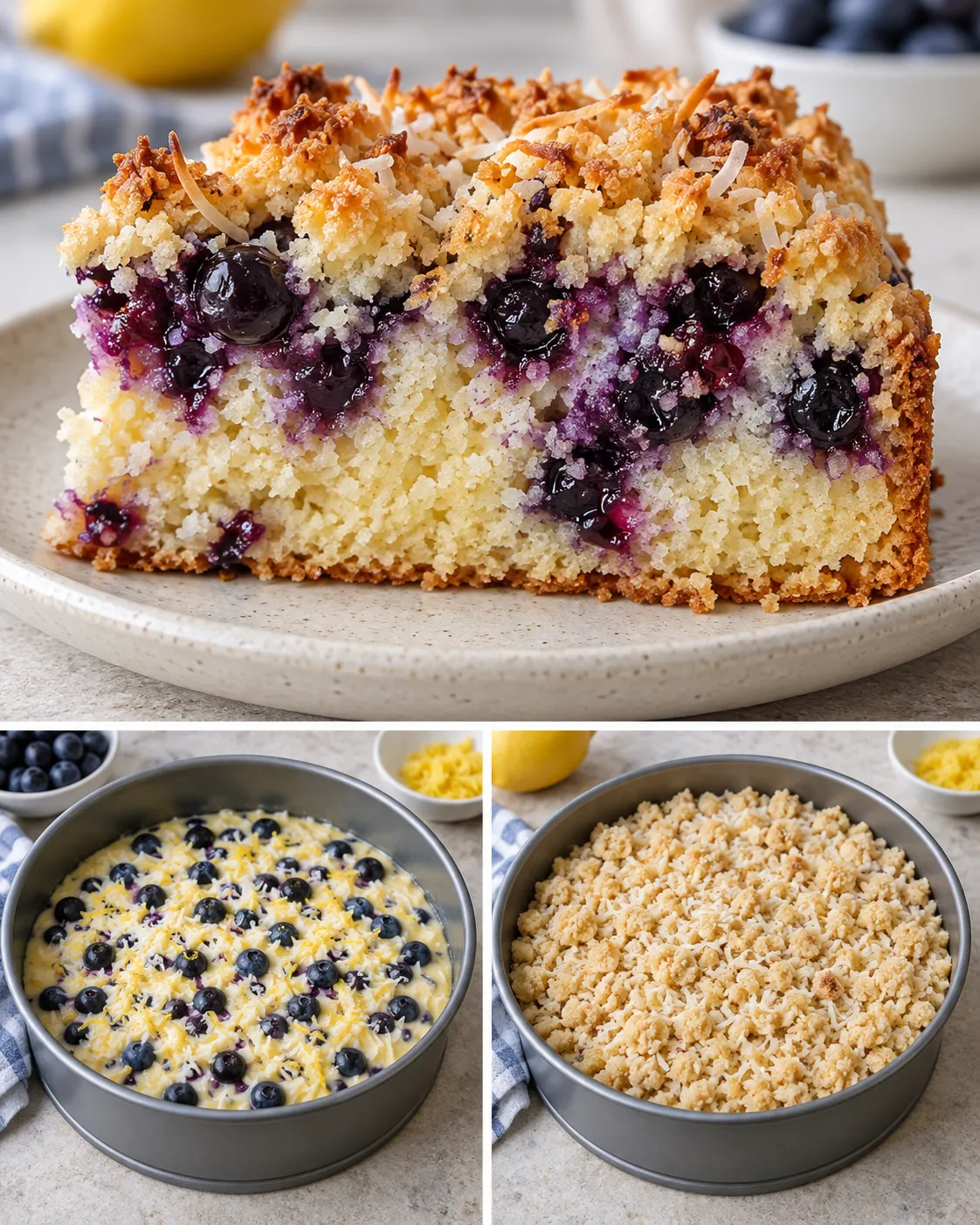 Crumble cake with blueberries and lemon — coconut