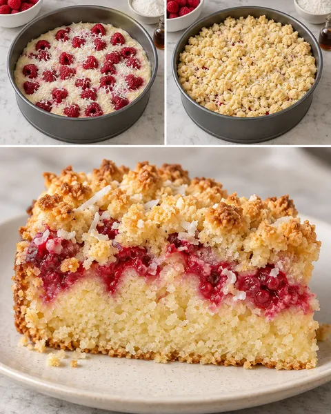 Crumble cake with raspberries and vanilla — coconut