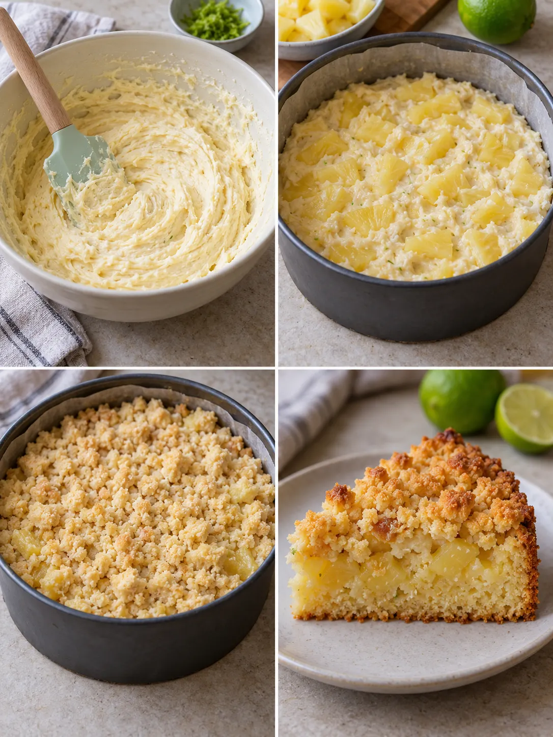 Crumble cake with pineapple and lime — coconut