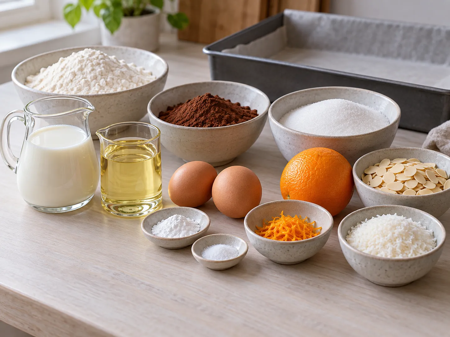 all-purpose wheat flour, unsweetened cocoa powder, granulated sugar, baking powder