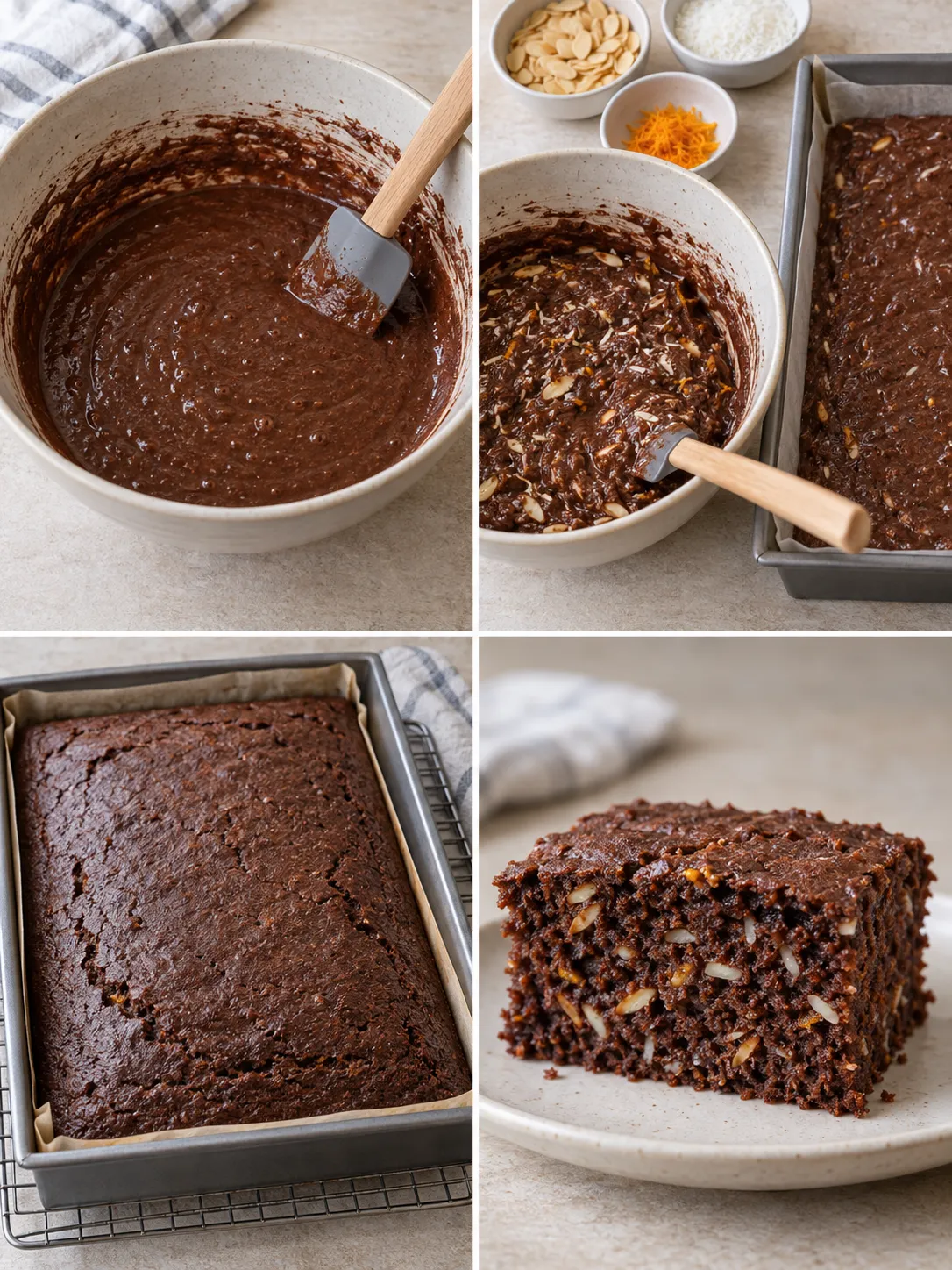 Chocolate sheet cake with orange and almonds — coconut