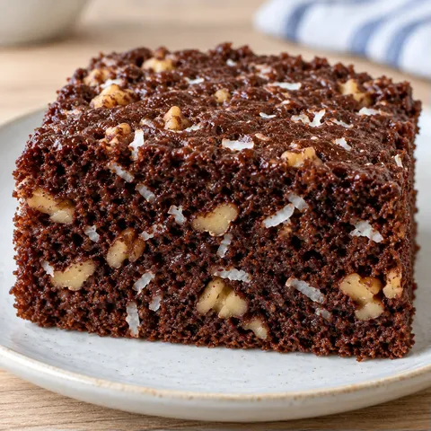 Chocolate sheet cake with coffee and walnuts — coconut