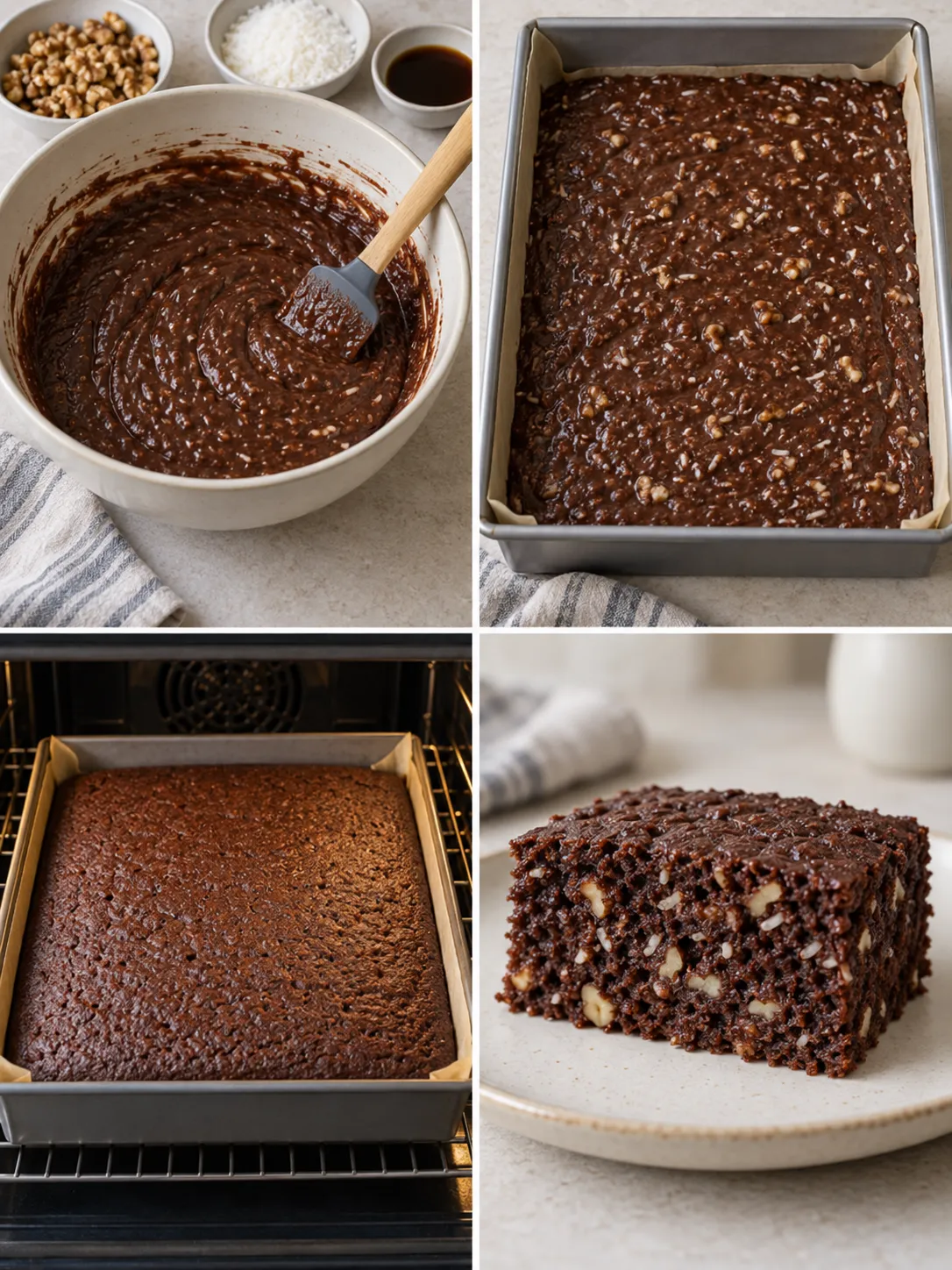 Chocolate sheet cake with coffee and walnuts — coconut