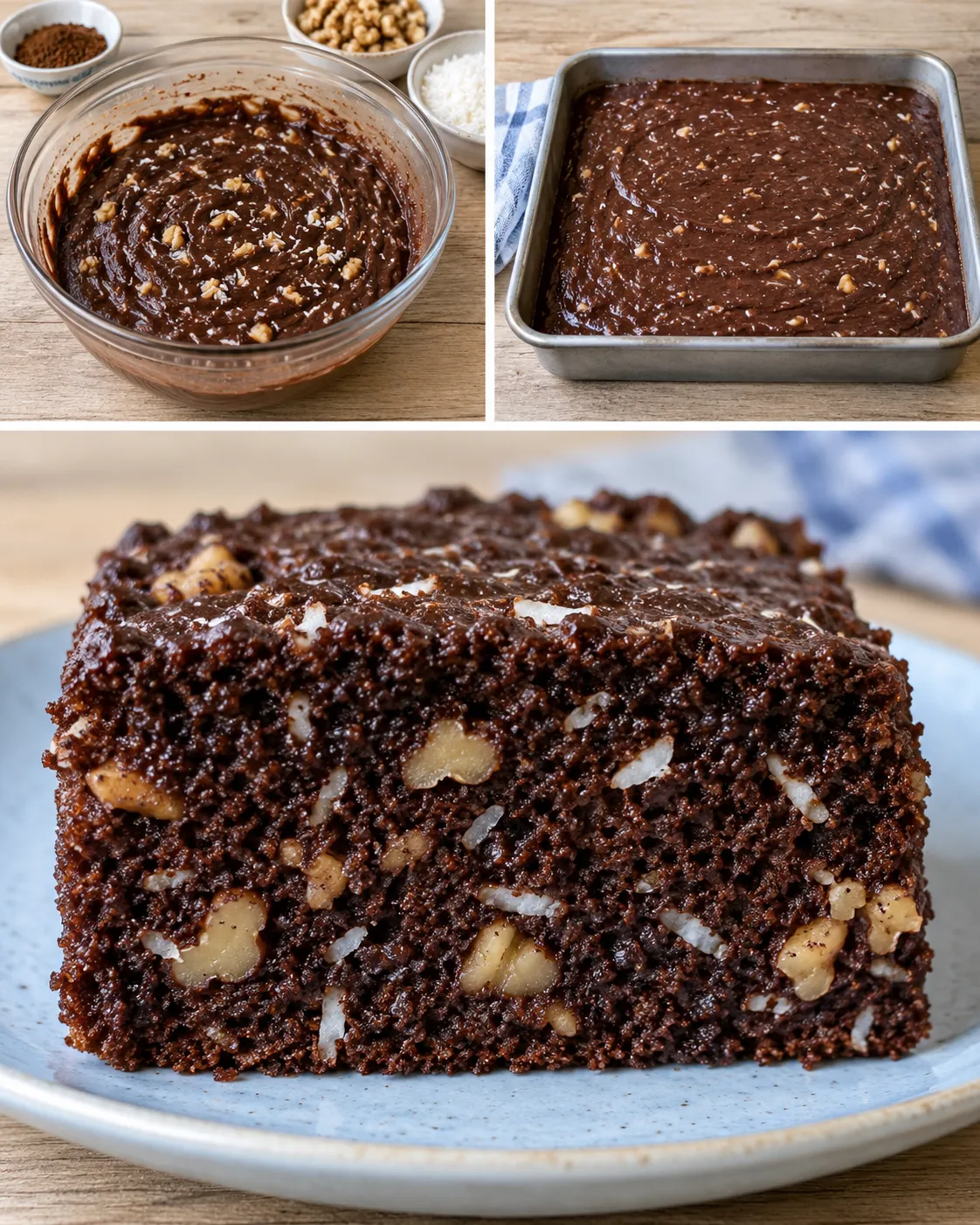 Chocolate sheet cake with coffee and walnuts — coconut