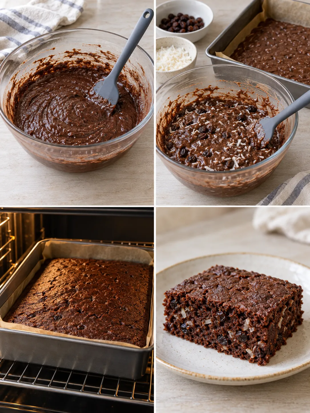 Chocolate sheet cake with vanilla and raisins — coconut