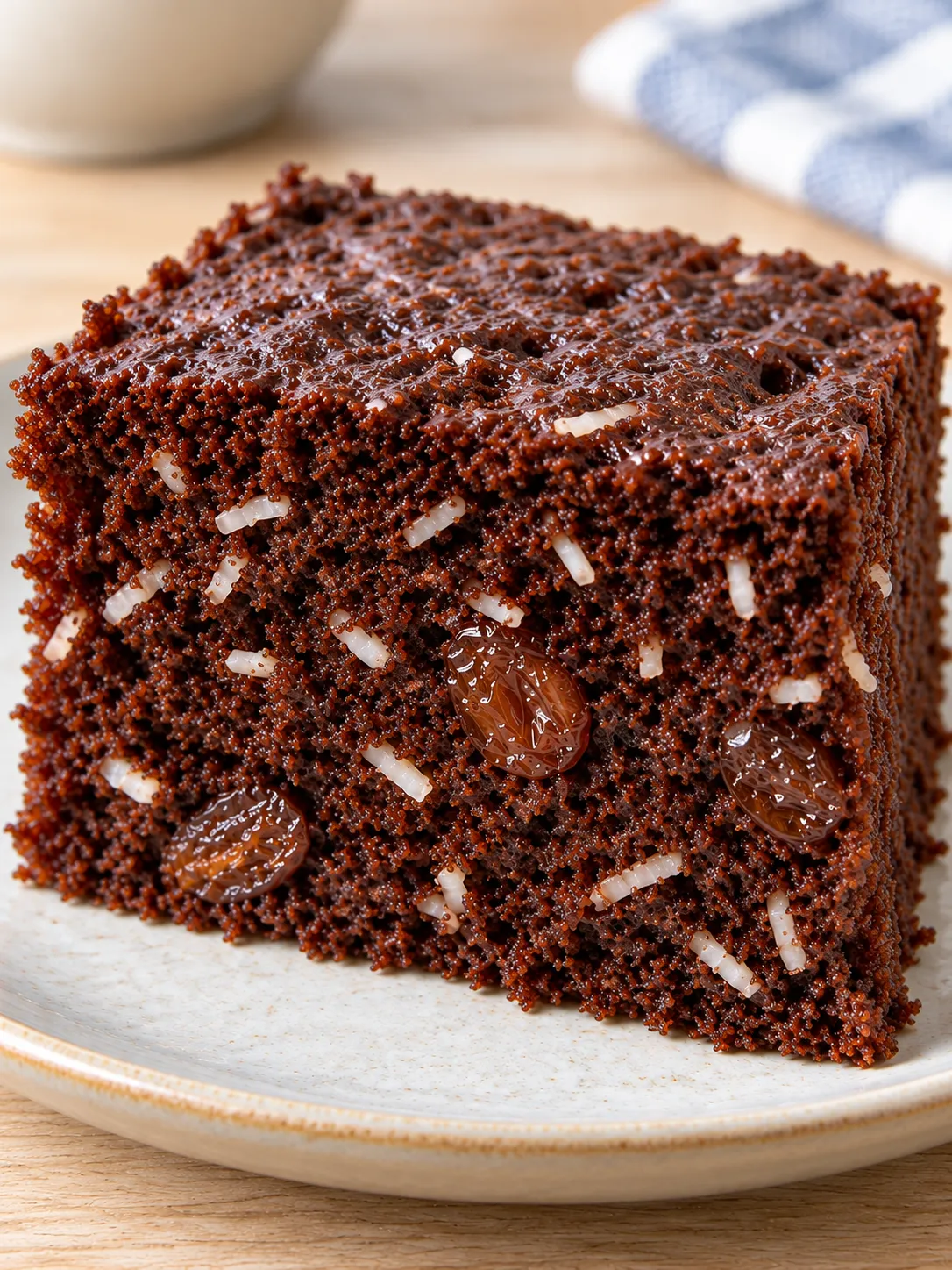 Chocolate sheet cake with vanilla and raisins — coconut