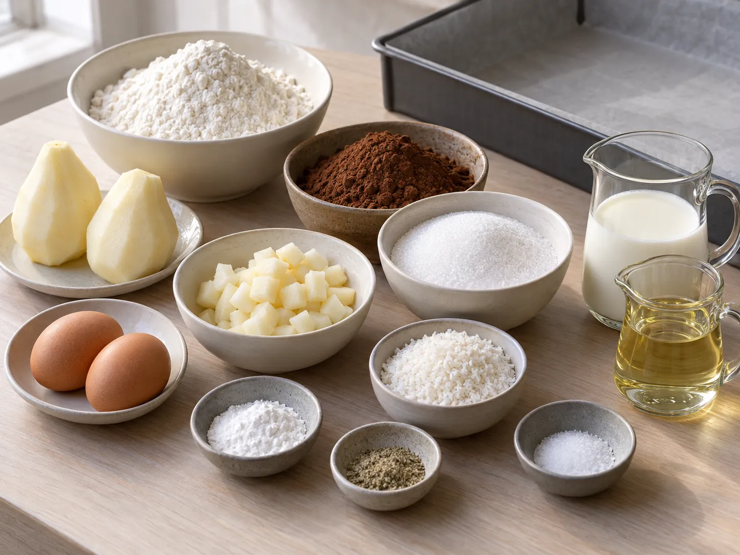 all-purpose wheat flour, unsweetened cocoa powder, granulated sugar, baking powder