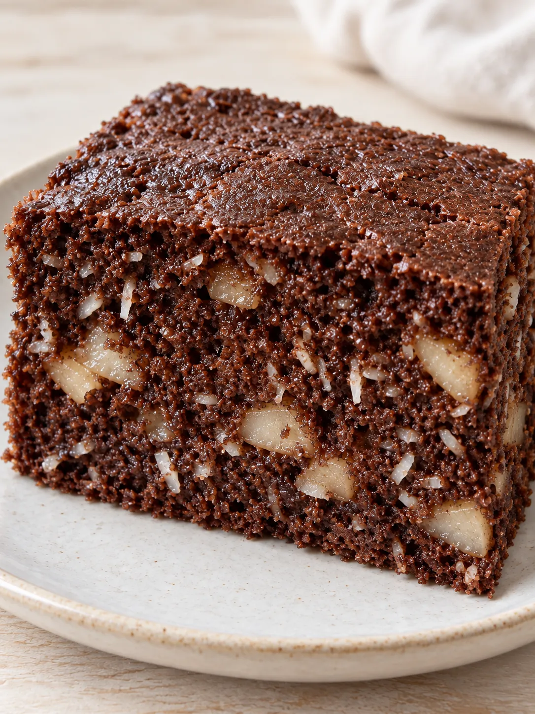Chocolate sheet cake with cardamom and pear — coconut
