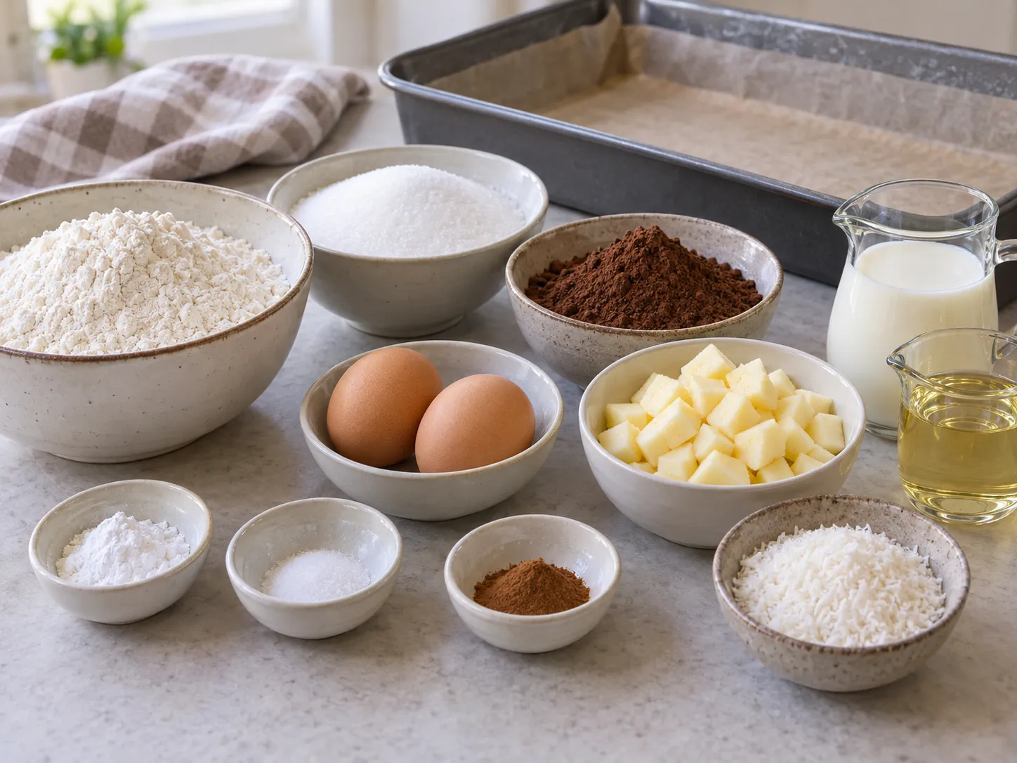 all-purpose wheat flour, unsweetened cocoa powder, granulated sugar, baking powder