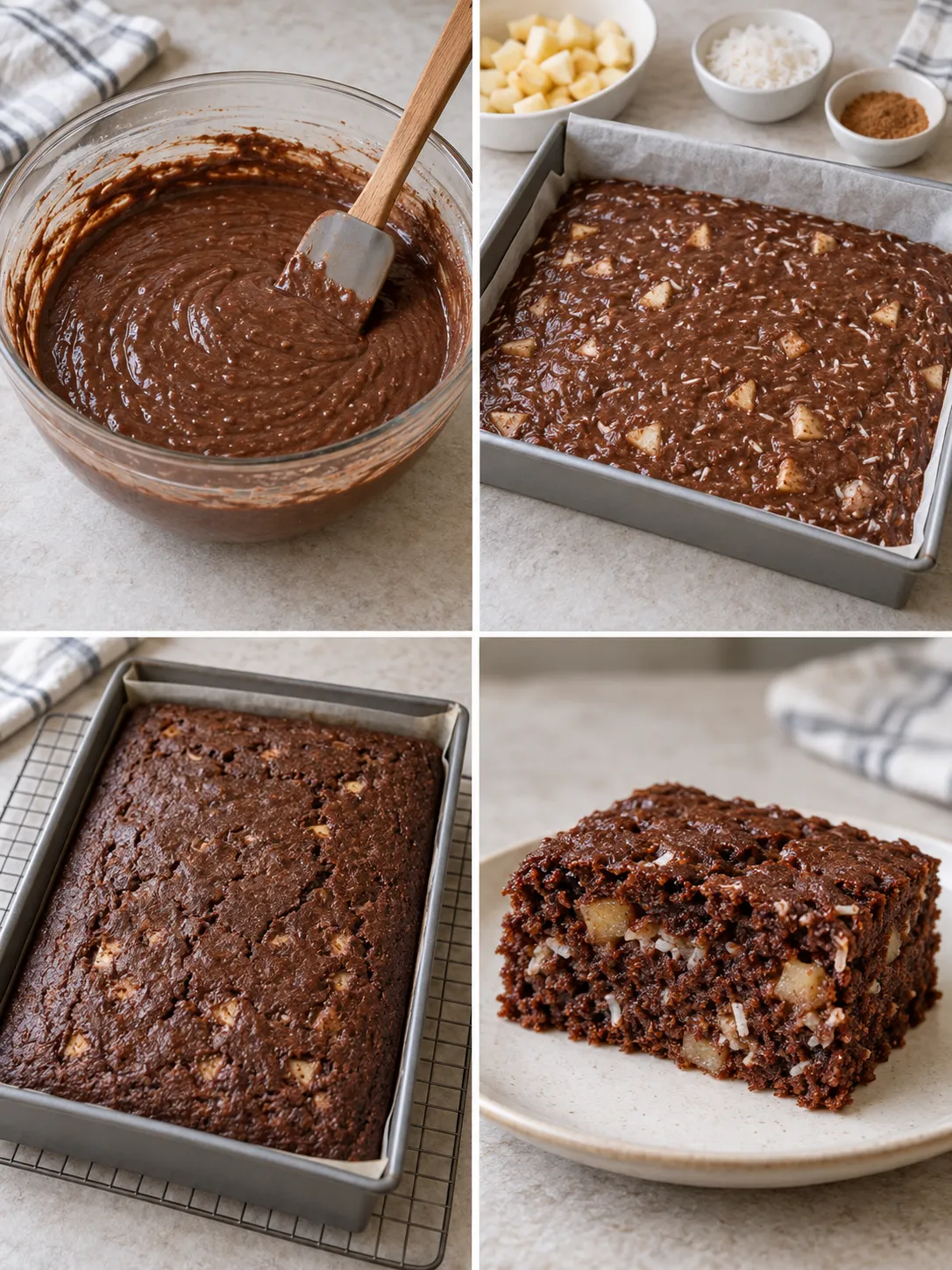 Chocolate sheet cake with cinnamon and apple — coconut