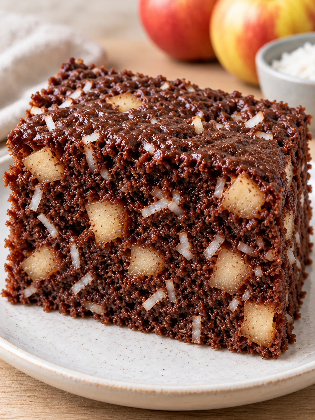 Chocolate sheet cake with cinnamon and apple — coconut