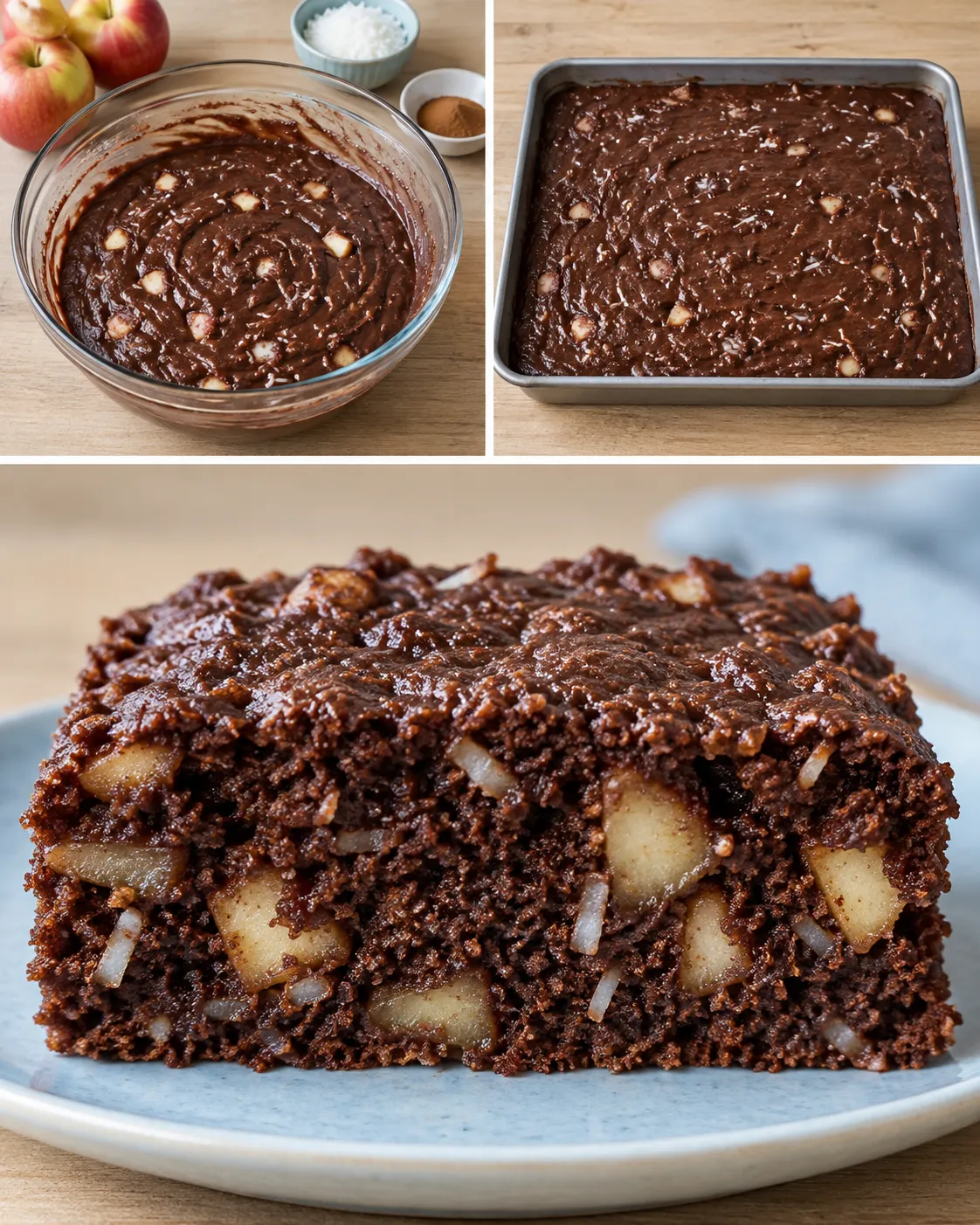 Chocolate sheet cake with cinnamon and apple — coconut