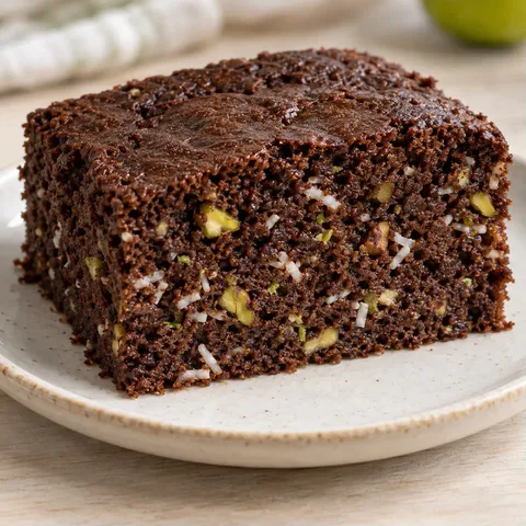 Chocolate sheet cake with coconut and lime — pistachios