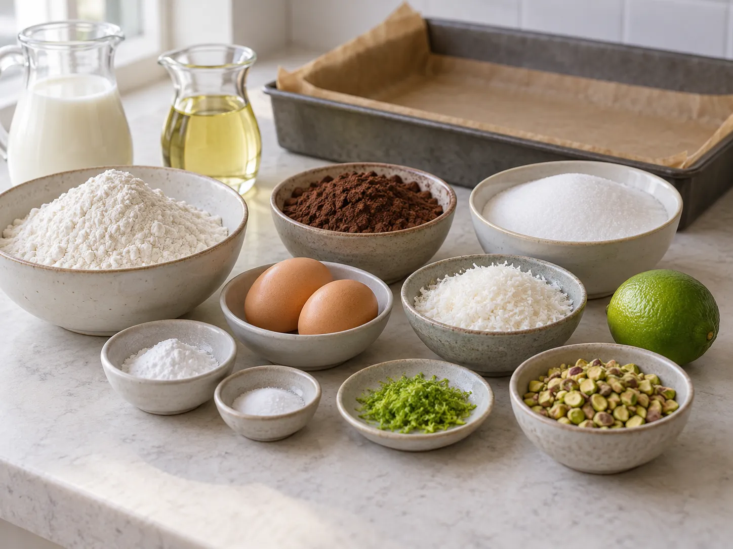 all-purpose wheat flour, unsweetened cocoa powder, granulated sugar, baking powder