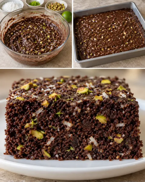 Chocolate sheet cake with coconut and lime — pistachios