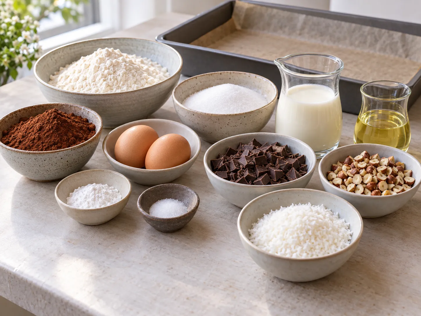 all-purpose wheat flour, unsweetened cocoa powder, granulated sugar, baking powder