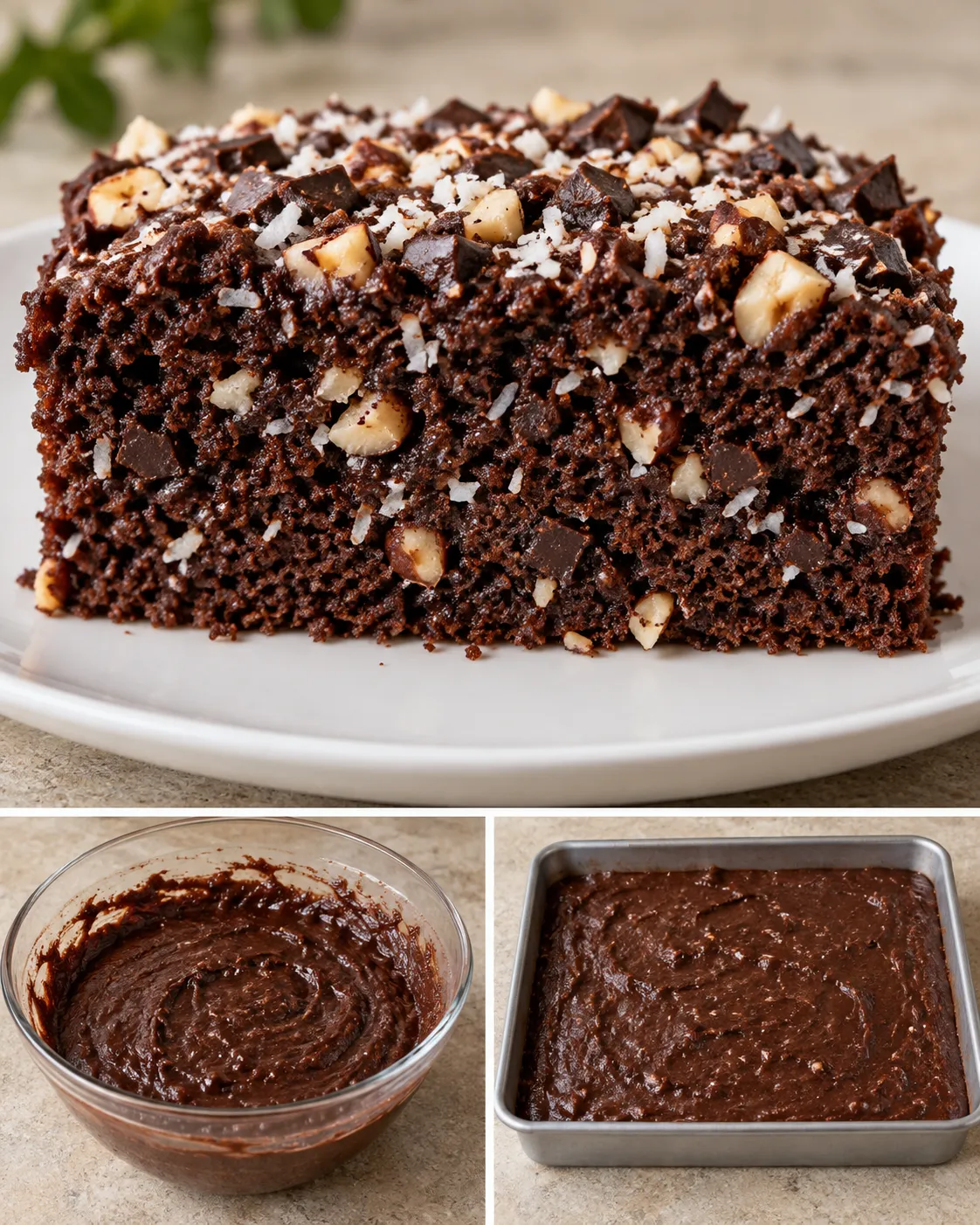 Chocolate sheet cake with chocolate and hazelnuts — coconut