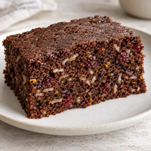 Chocolate sheet cake with cranberries and orange — coconut