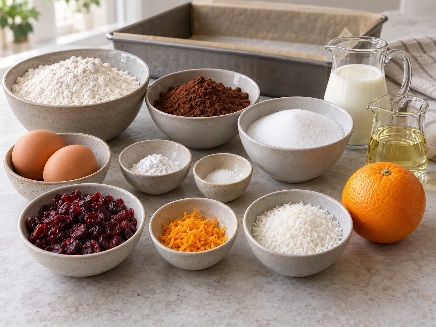all-purpose wheat flour, unsweetened cocoa powder, granulated sugar, baking powder